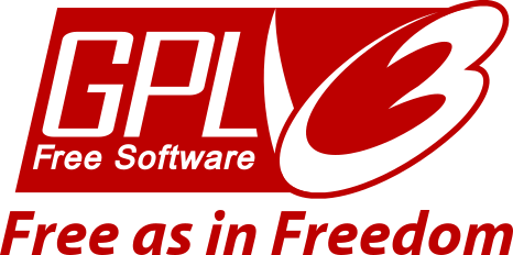 Logo of "GPLv3." Says, "Free as in freedom" underneath.