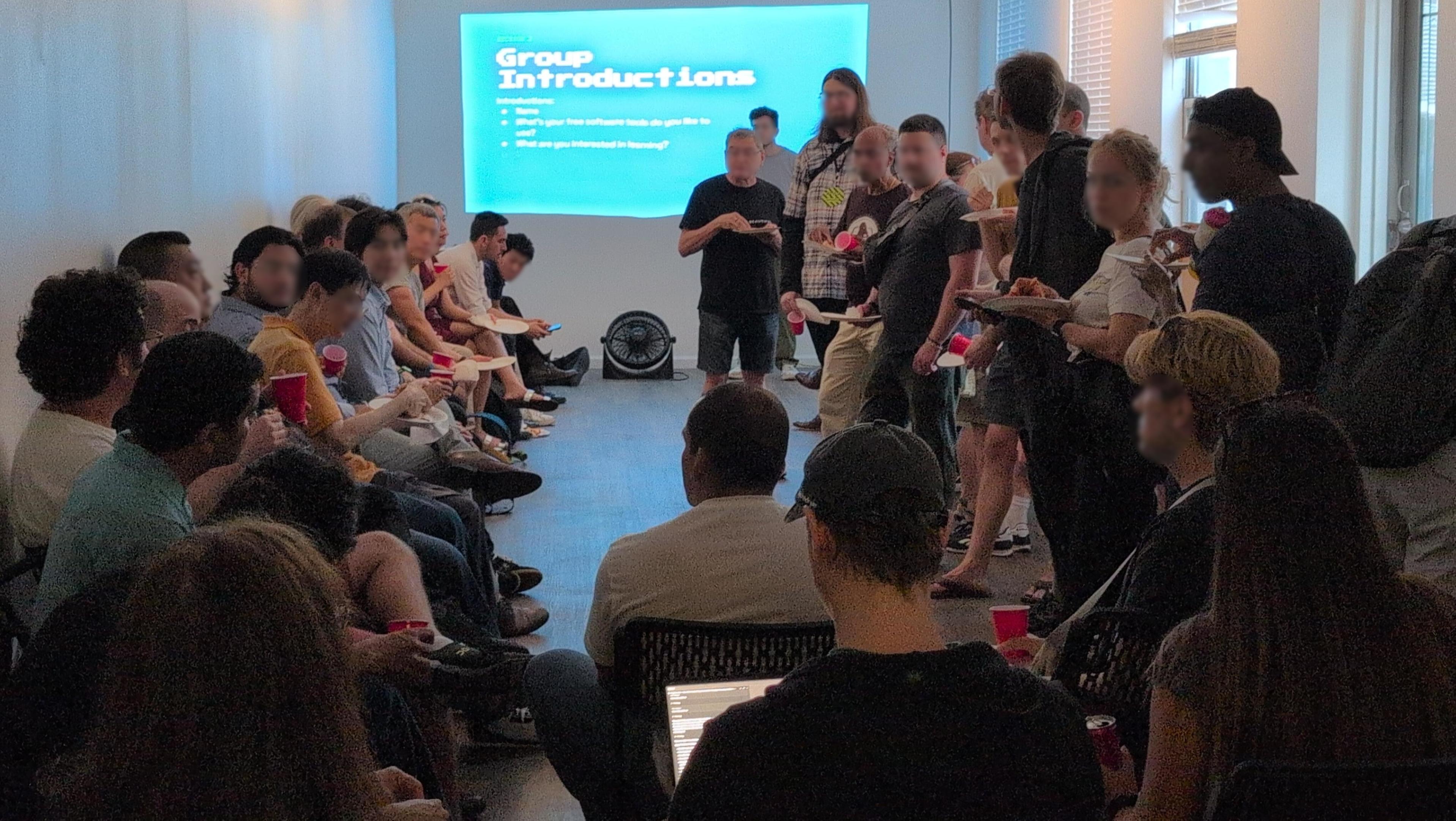 The crowd at the FSF meetup in NYC during HOPE 2026
